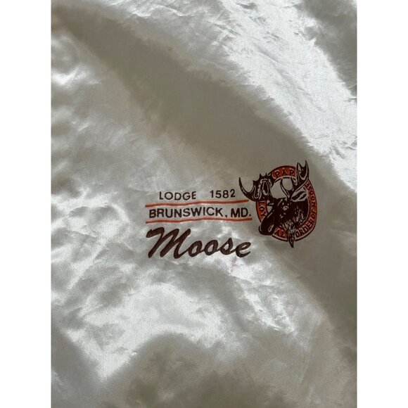 Vintage White Satin Moose Lodge Varsity Jacket Jeannie Embroidery Full Zip Large - Picture 3 of 12
